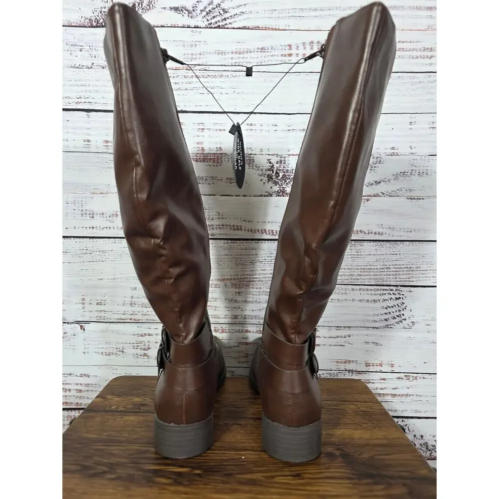 Style & Co Maliaa Riding Boots Womens 8 Brown Tall Buckle Knee High Boots